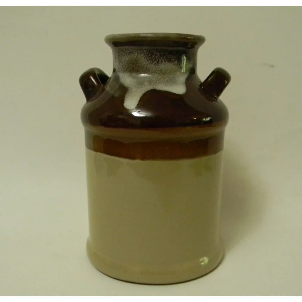 Vintage Milk Can Style Glaze Pottery Crock Jug Vase Utensil Holder Farmhouse
